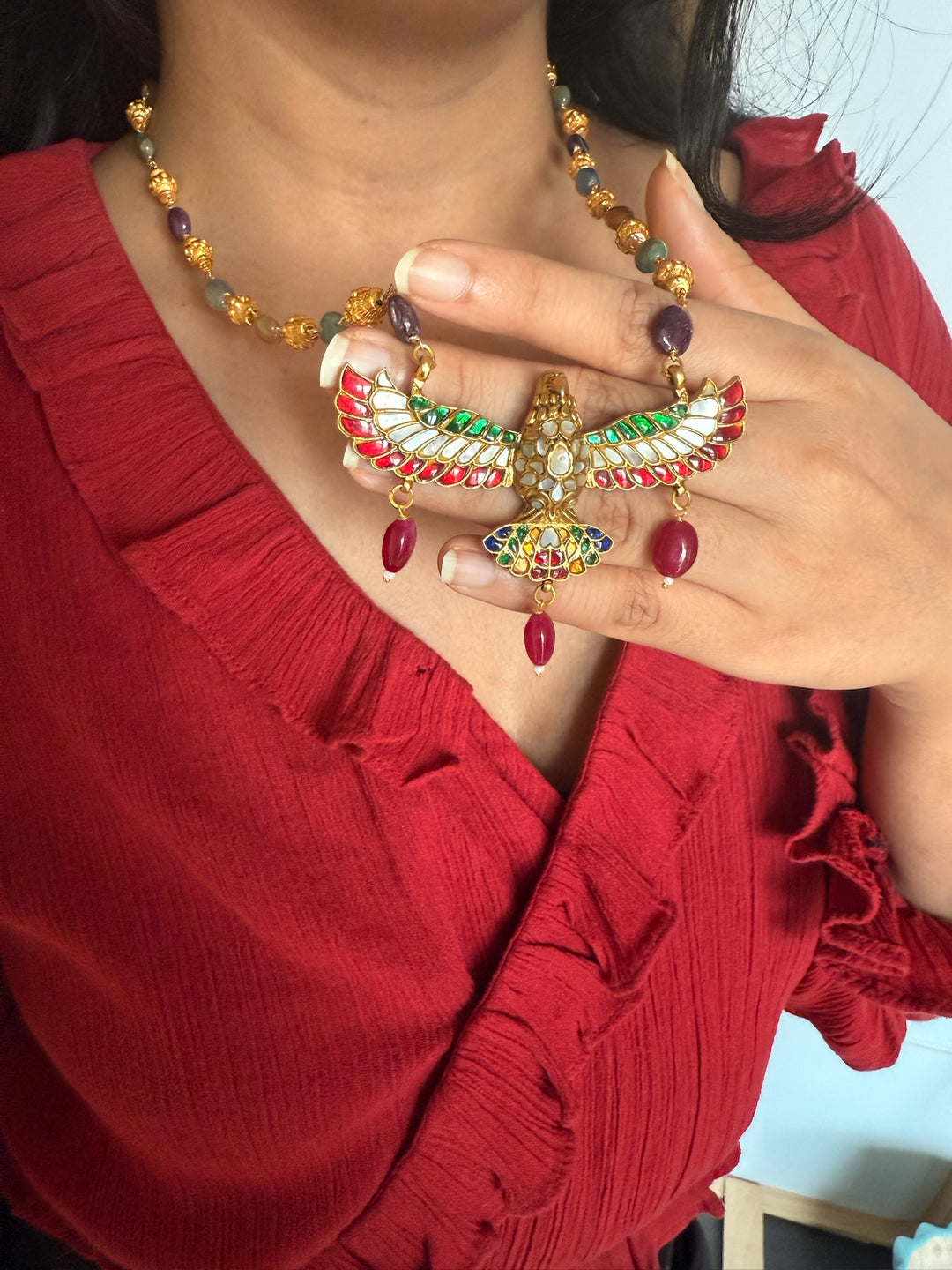 Handmade 925 Silver Falcon Multi Gemstone Necklace | SHIVKA