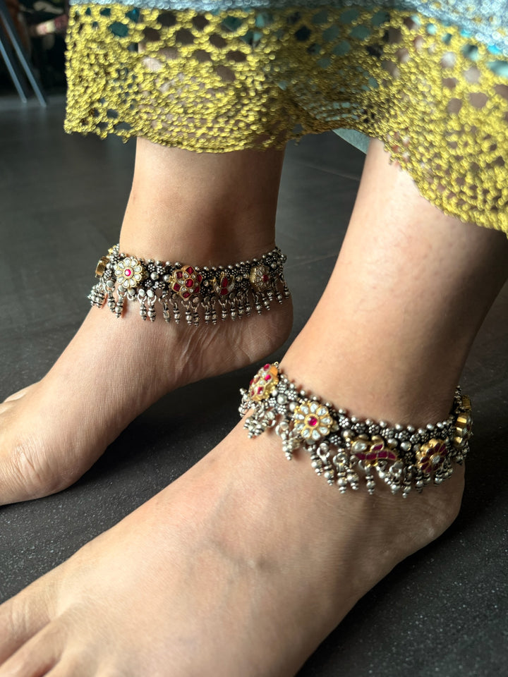 925 Silver Kundan Fusion Anklets – SHIVKA