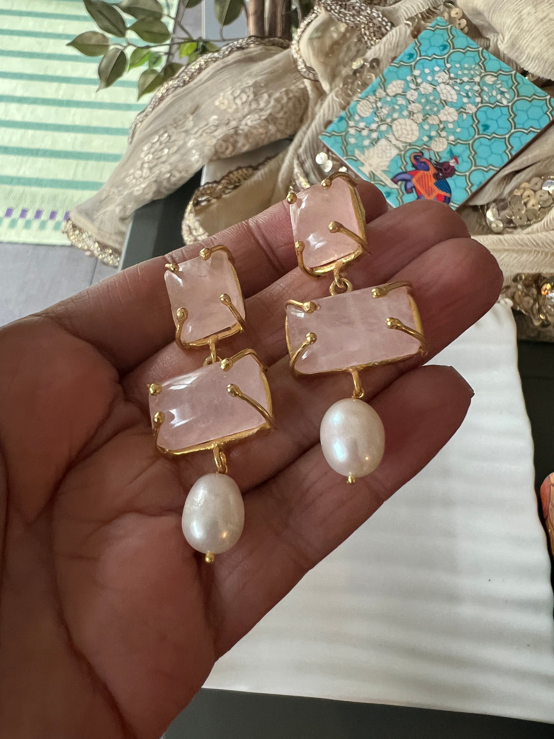Natural Rose Quartz Pearl Earrings - Premium Quality, Exquisite Craftsmanship