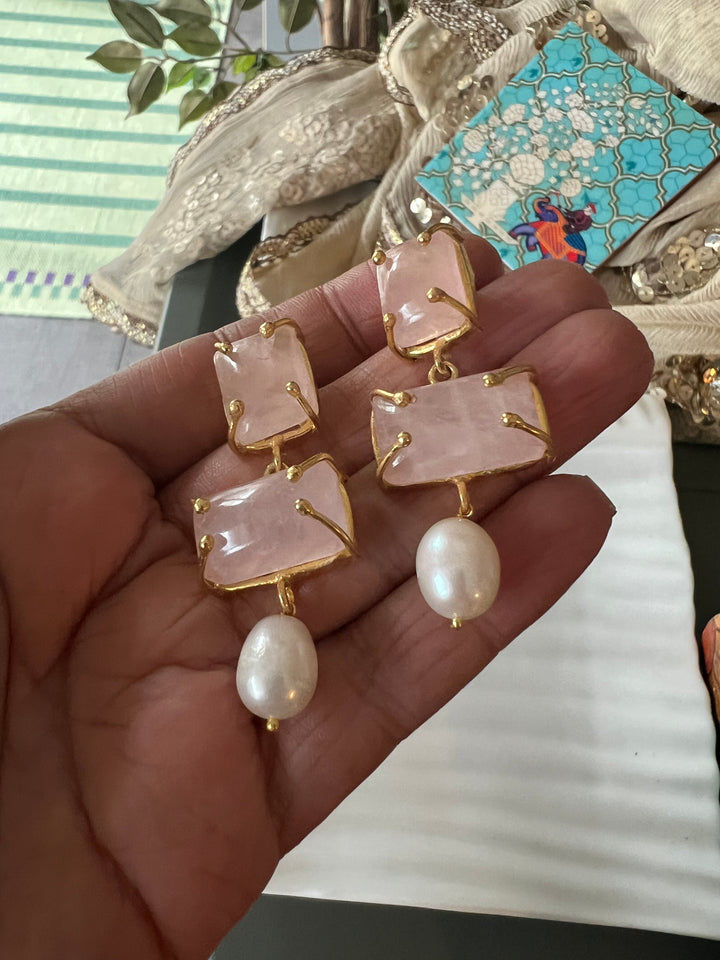 Natural Rose Quartz Pearl Earrings - Premium Quality, Exquisite Craftsmanship