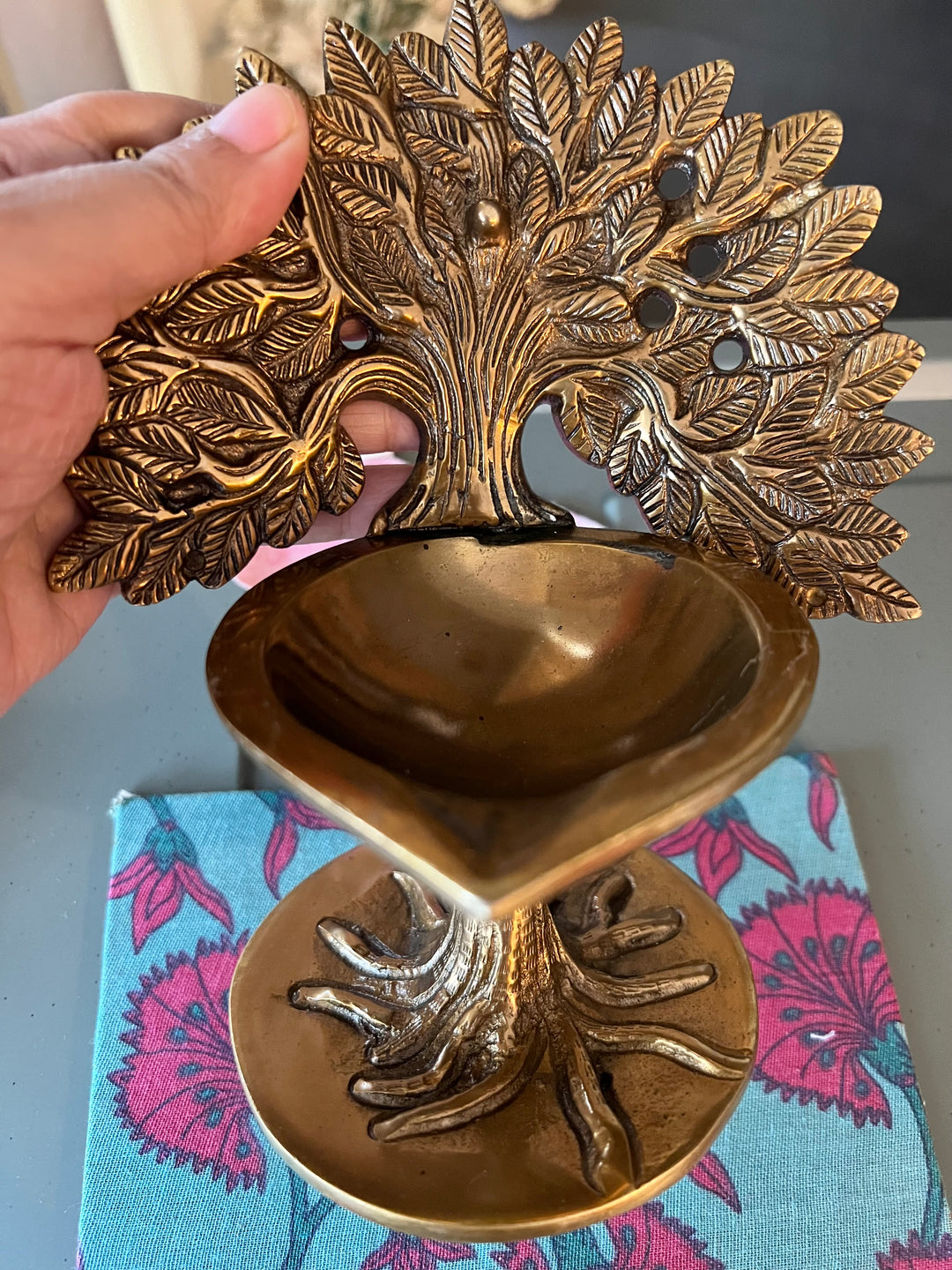 Antique Brass Tree of Life Diya: Illuminating Spirituality