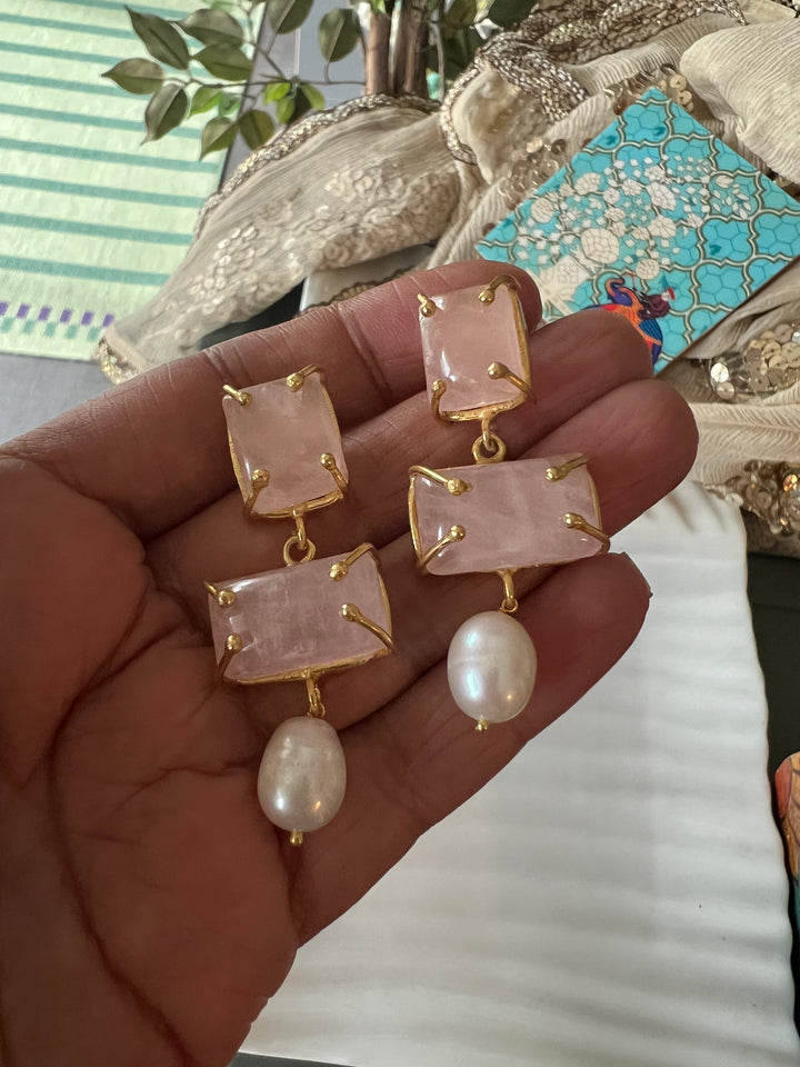 Natural Rose Quartz Pearl Earrings - Premium Quality, Exquisite Craftsmanship