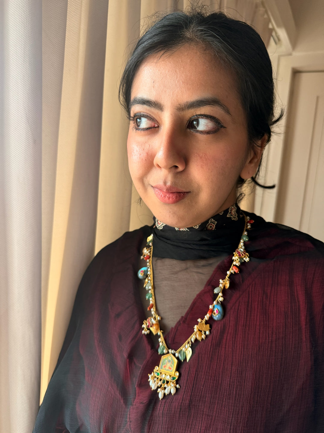 Handmade 925 Silver Balaji Multi Gemstone Necklace | SHIVKA