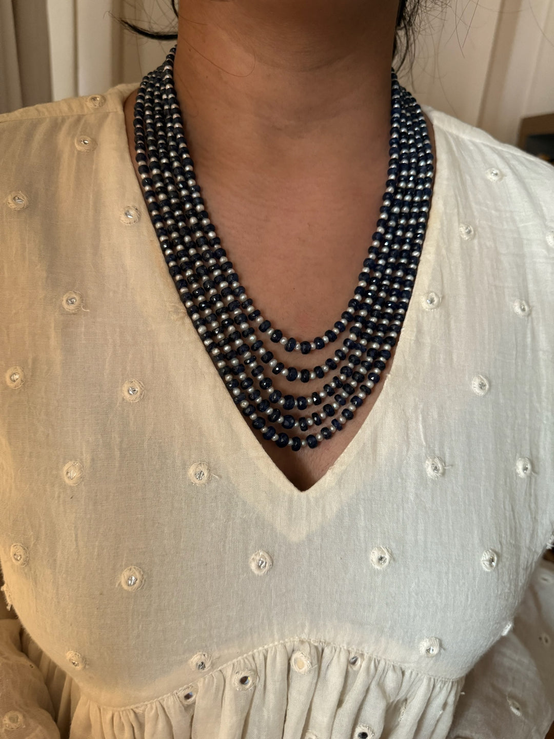 Blue Sapphire & Pearl Necklace – SHIVKA