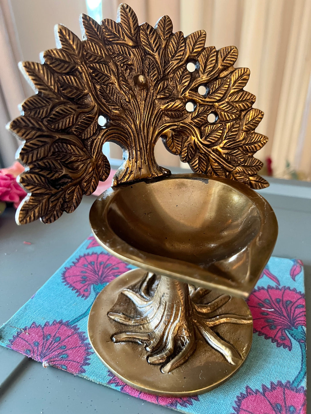 Antique Brass Tree of Life Diya: Illuminating Spirituality