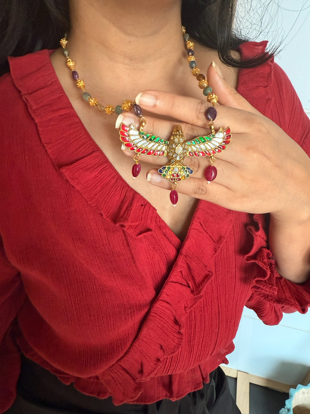 Handmade 925 Silver Falcon Multi Gemstone Necklace | SHIVKA