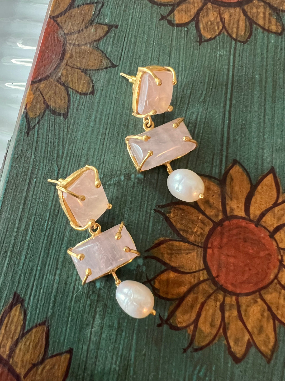 Natural Rose Quartz Pearl Earrings - Premium Quality, Exquisite Craftsmanship