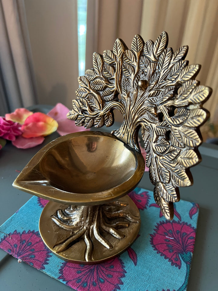 Antique Brass Tree of Life Diya: Illuminating Spirituality
