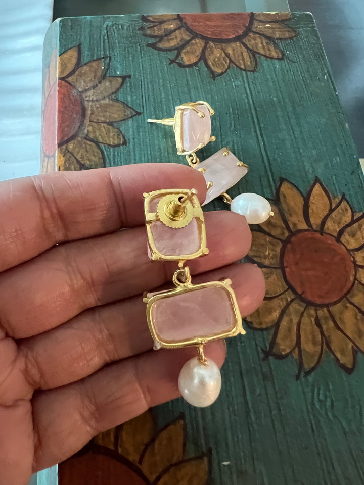 Natural Rose Quartz Pearl Earrings - Premium Quality, Exquisite Craftsmanship