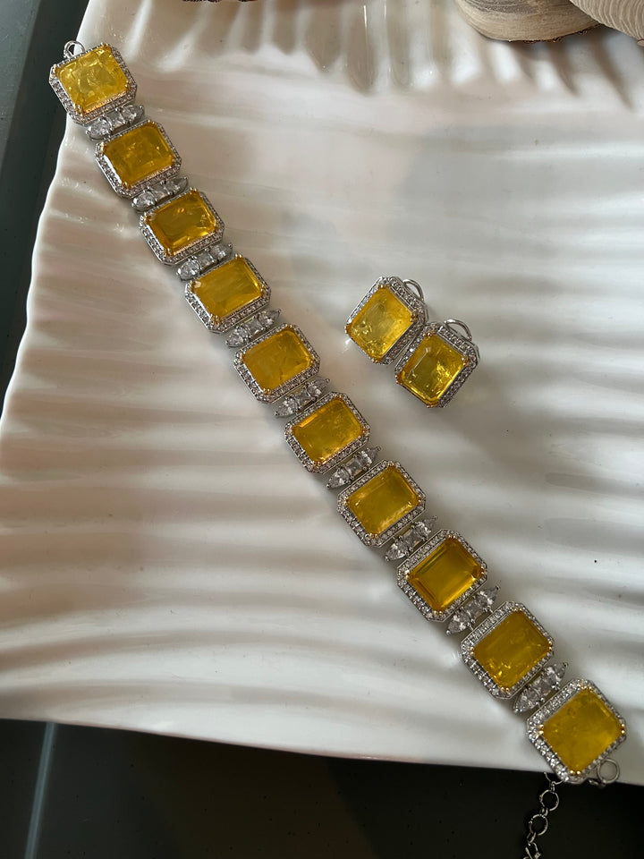 Lemon Doublet Stone Choker with Earrings - Unmatched Quality and Style