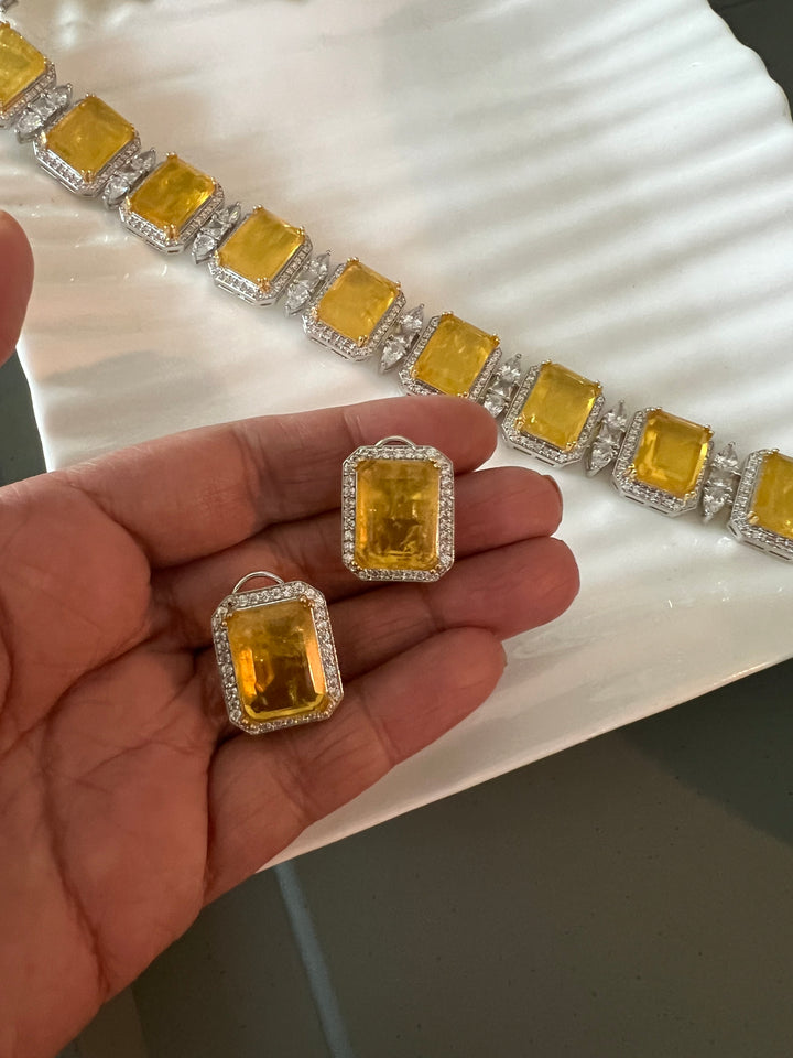 Lemon Doublet Stone Choker with Earrings - Unmatched Quality and Style