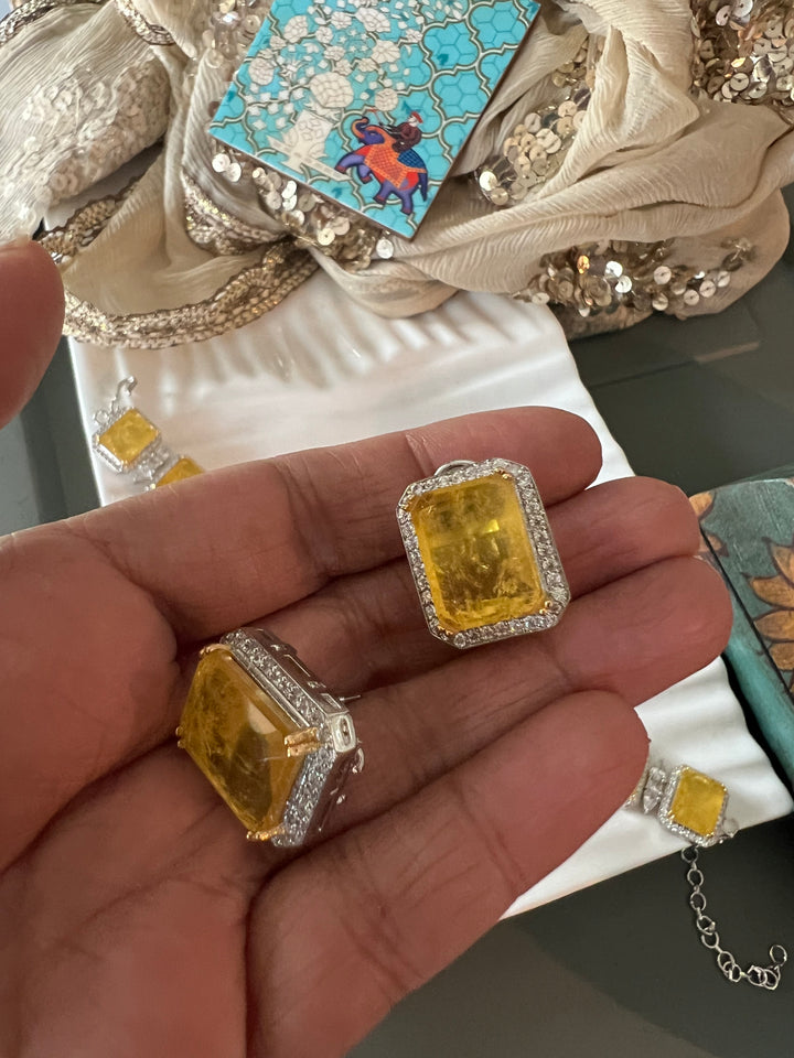 Lemon Doublet Stone Choker with Earrings - Unmatched Quality and Style