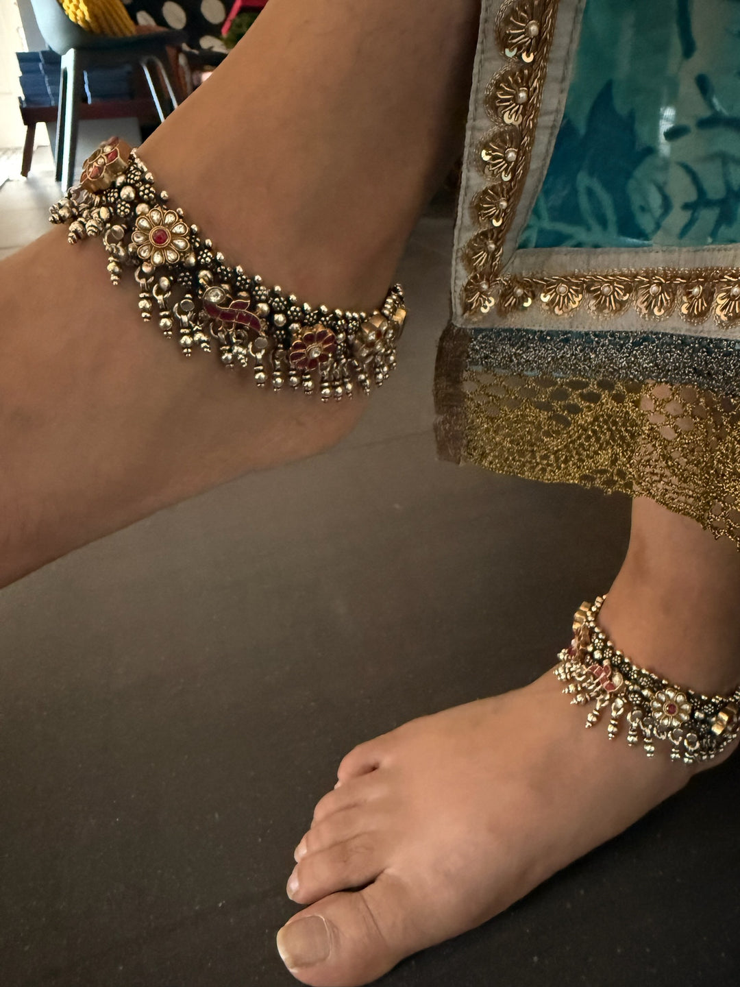 925 Silver Kundan Fusion Anklets – SHIVKA
