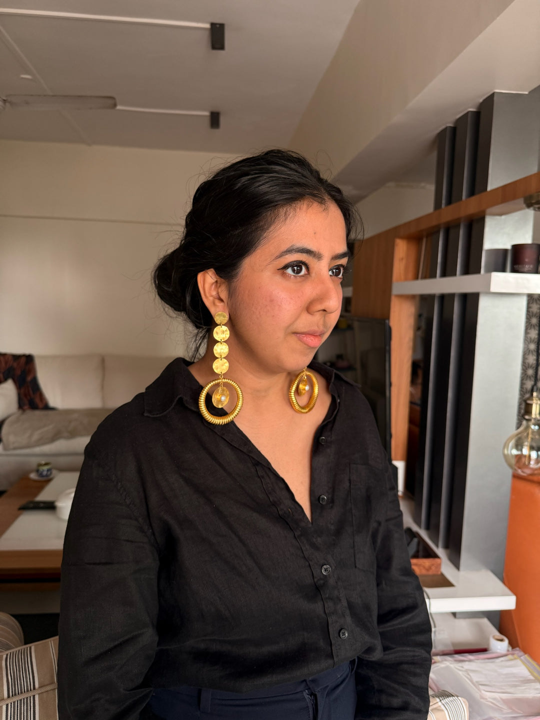 Handmade Statement Baroque Pearl Danglers | Modern Gold Polish Brass Earrings by SHIVKA