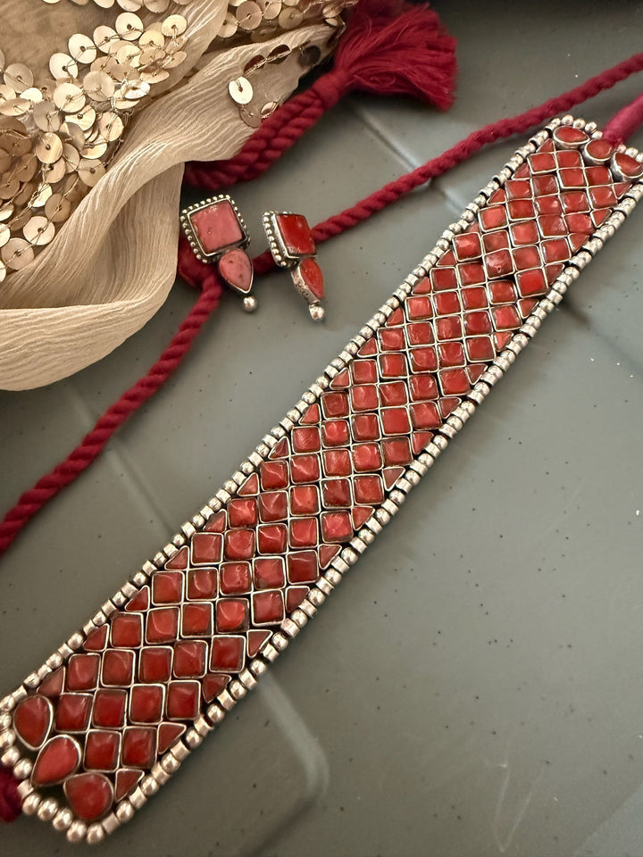 Vintage 925 Silver Coral Choker Set – SHIVKA