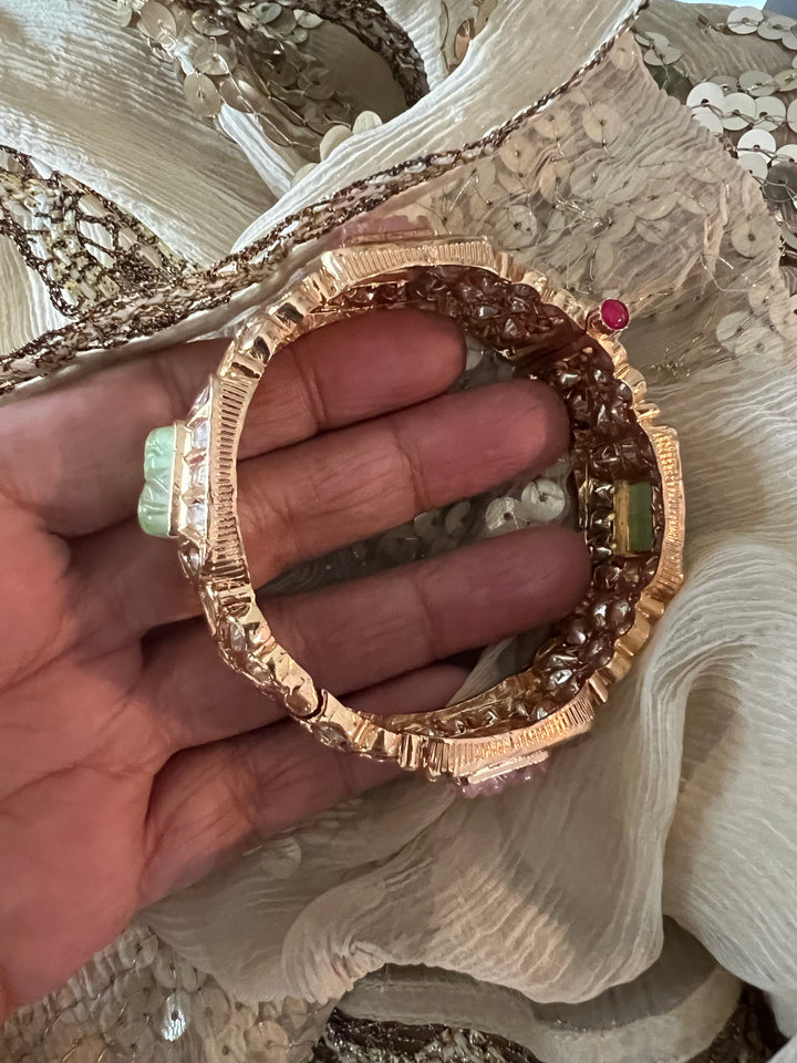 Designer Kundan Multicolored Carved Stone Kada