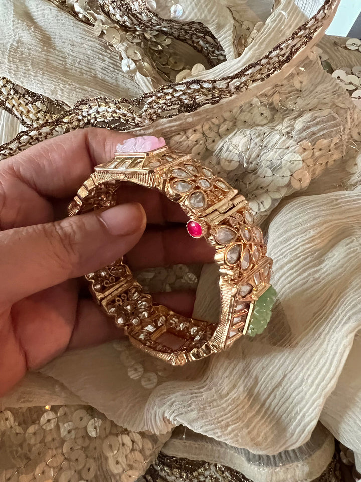 Designer Kundan Multicolored Carved Stone Kada