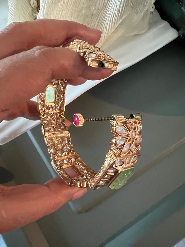 Designer Kundan Multicolored Carved Stone Kada