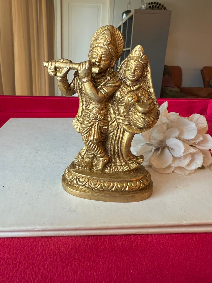 Antique Brass Radha Krishna Sculpture: Divine Love