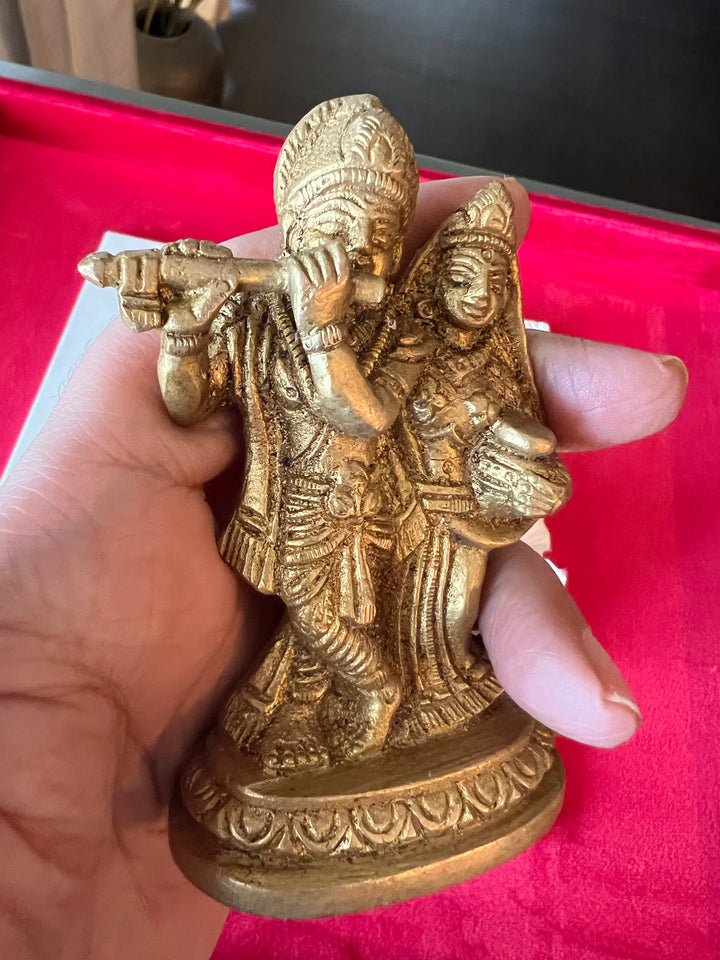 Antique Brass Radha Krishna Sculpture: Divine Love