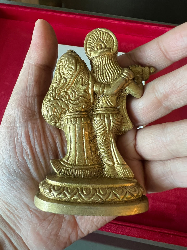 Antique Brass Radha Krishna Sculpture: Divine Love