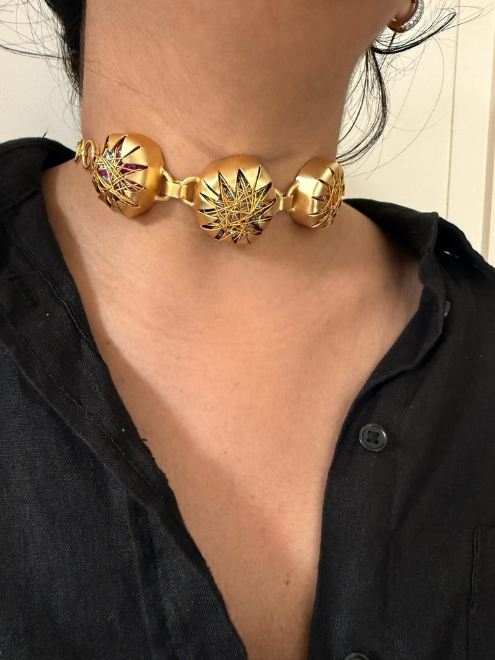 Handmade Choker| Adjustable Modern Gold Polish Necklace by SHIVKA