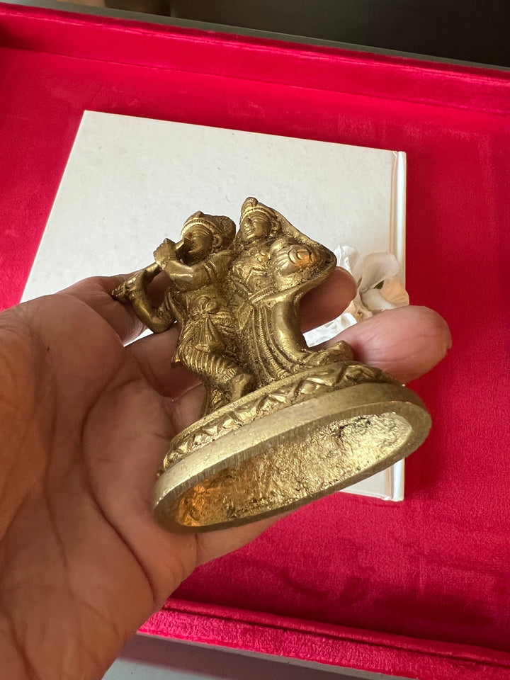 Antique Brass Radha Krishna Sculpture: Divine Love