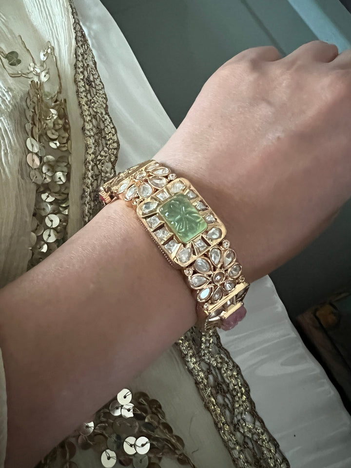 Designer Kundan Multicolored Carved Stone Kada