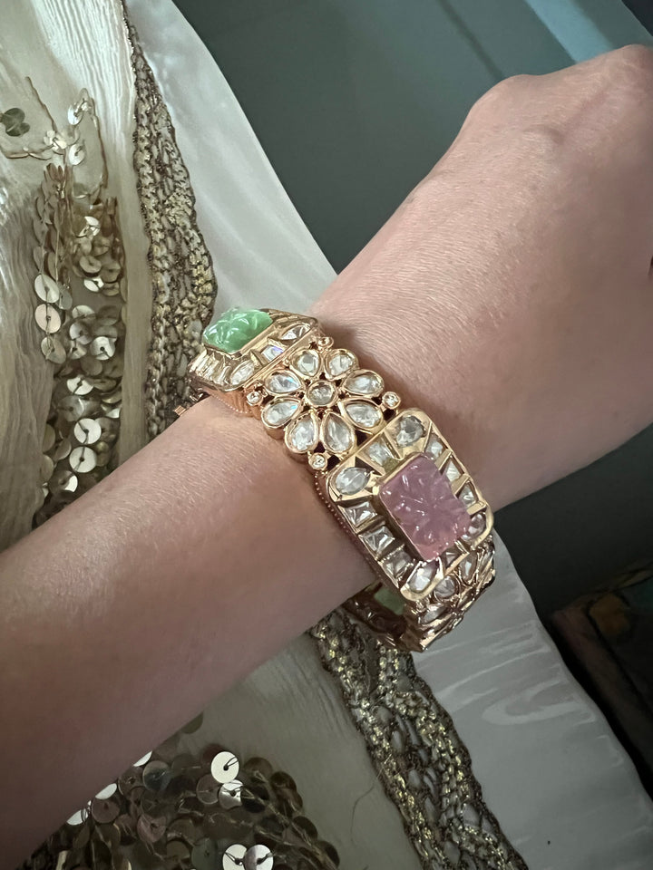 Designer Kundan Multicolored Carved Stone Kada