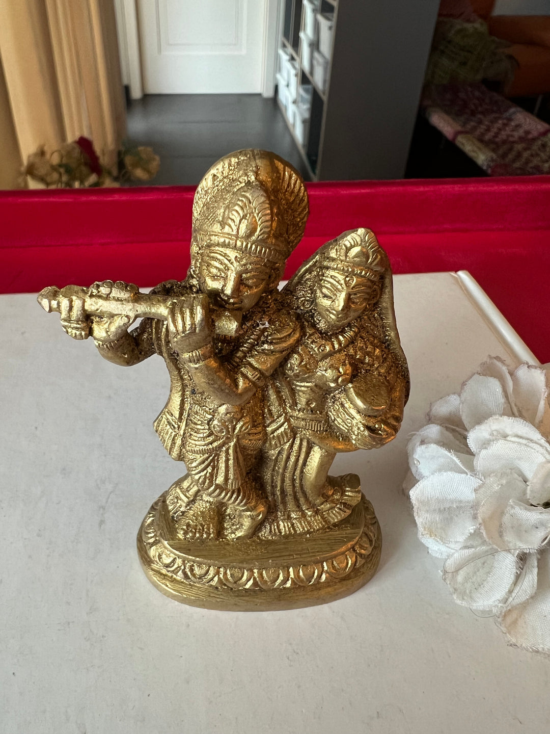 Antique Brass Radha Krishna Sculpture: Divine Love
