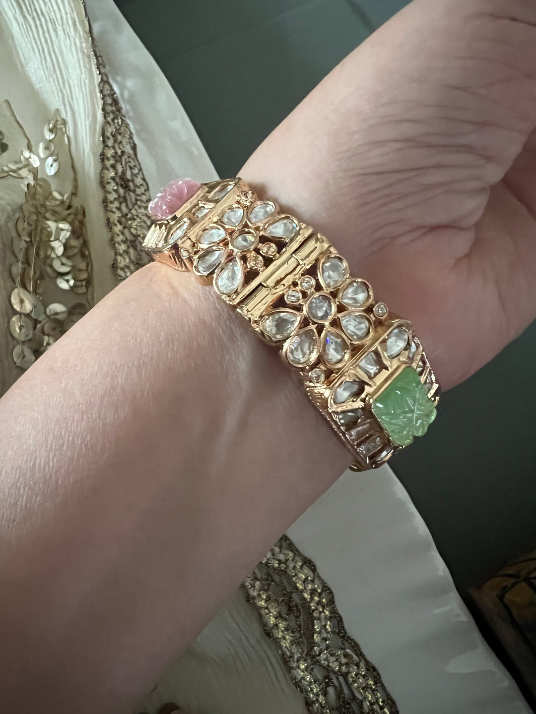 Designer Kundan Multicolored Carved Stone Kada