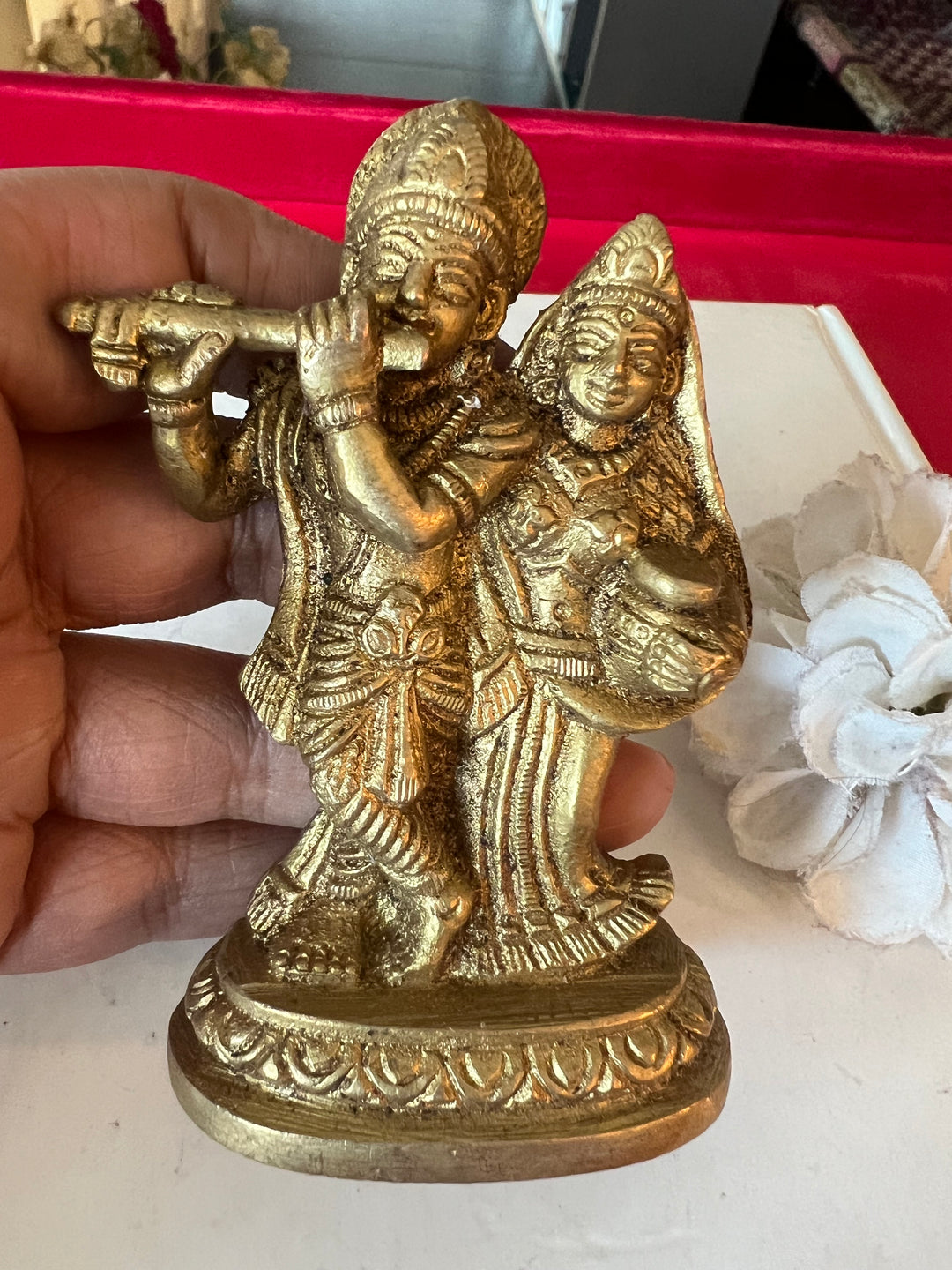 Antique Brass Radha Krishna Sculpture: Divine Love