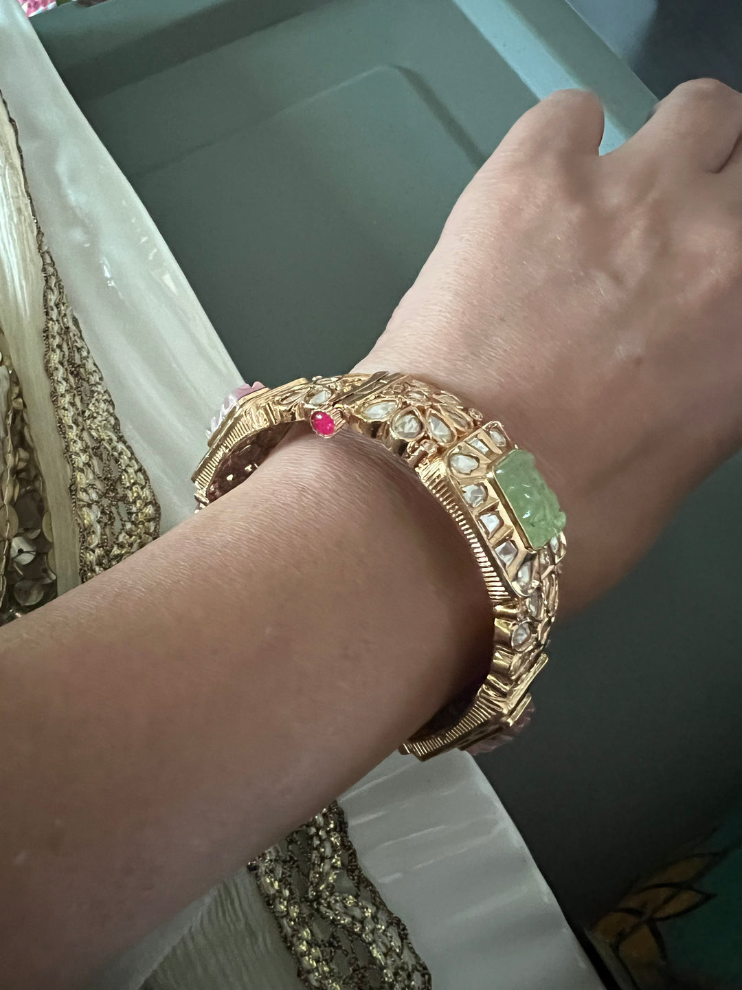 Designer Kundan Multicolored Carved Stone Kada