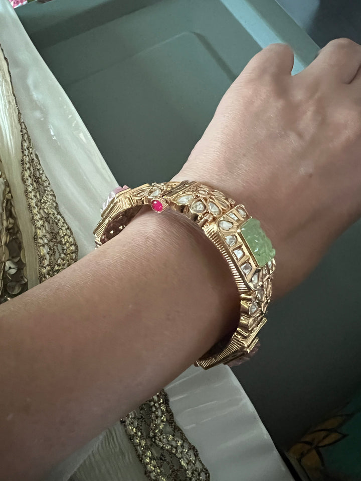 Designer Kundan Multicolored Carved Stone Kada