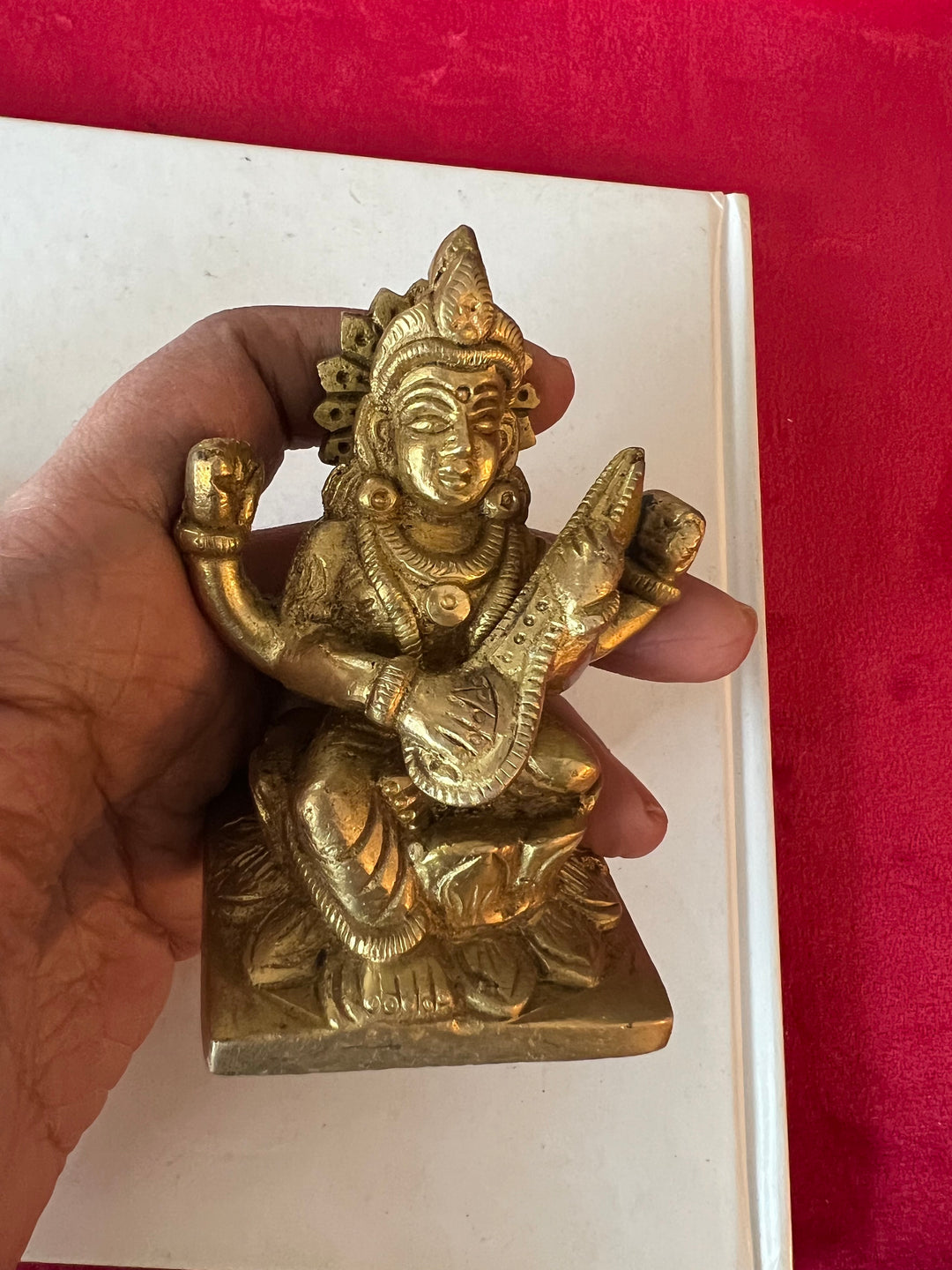 Antique Brass Saraswati Sculpture: Goddess of Wisdom