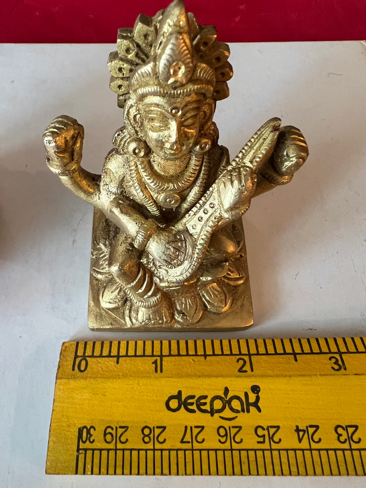 Antique Brass Saraswati Sculpture: Goddess of Wisdom