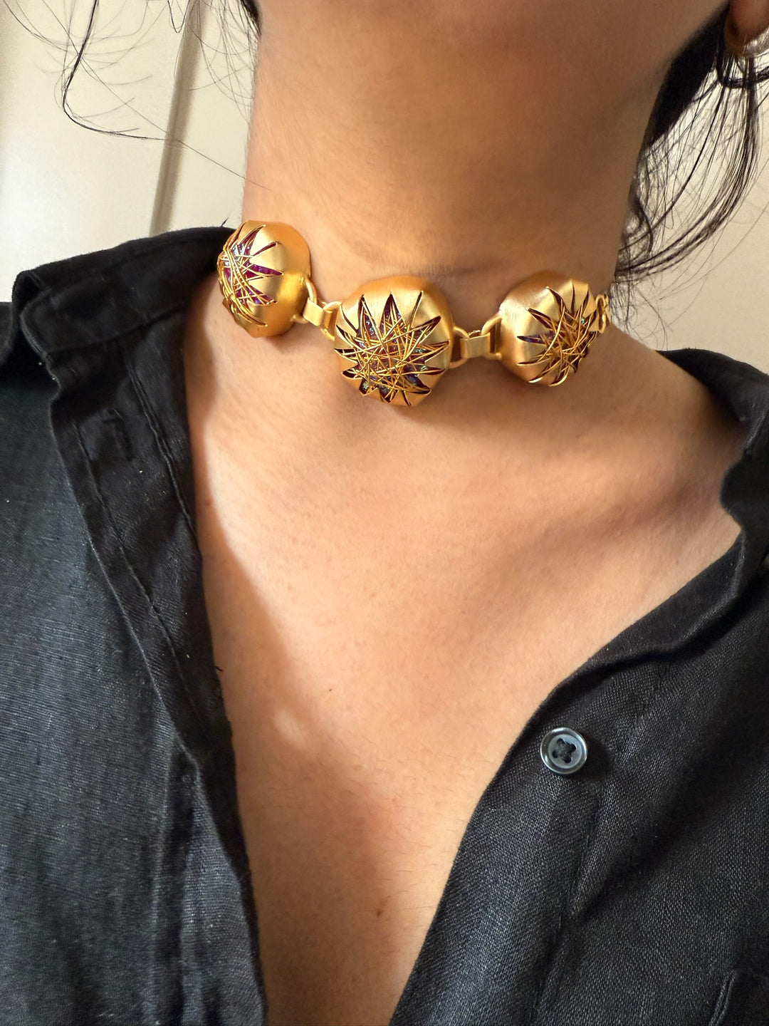 Handmade Choker| Adjustable Modern Gold Polish Necklace by SHIVKA