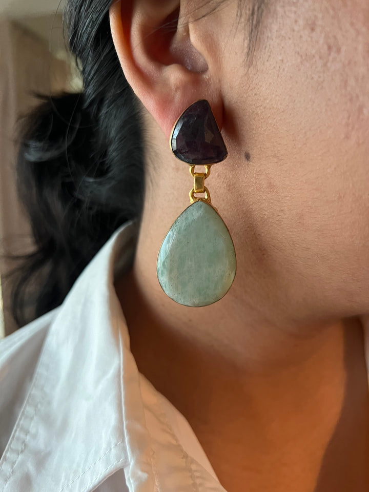 Premium Sapphire and Amazonite Earrings