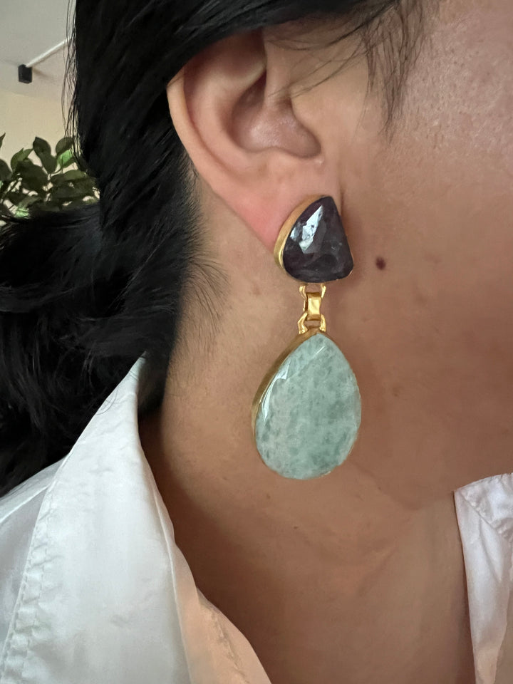 Premium Sapphire and Amazonite Earrings