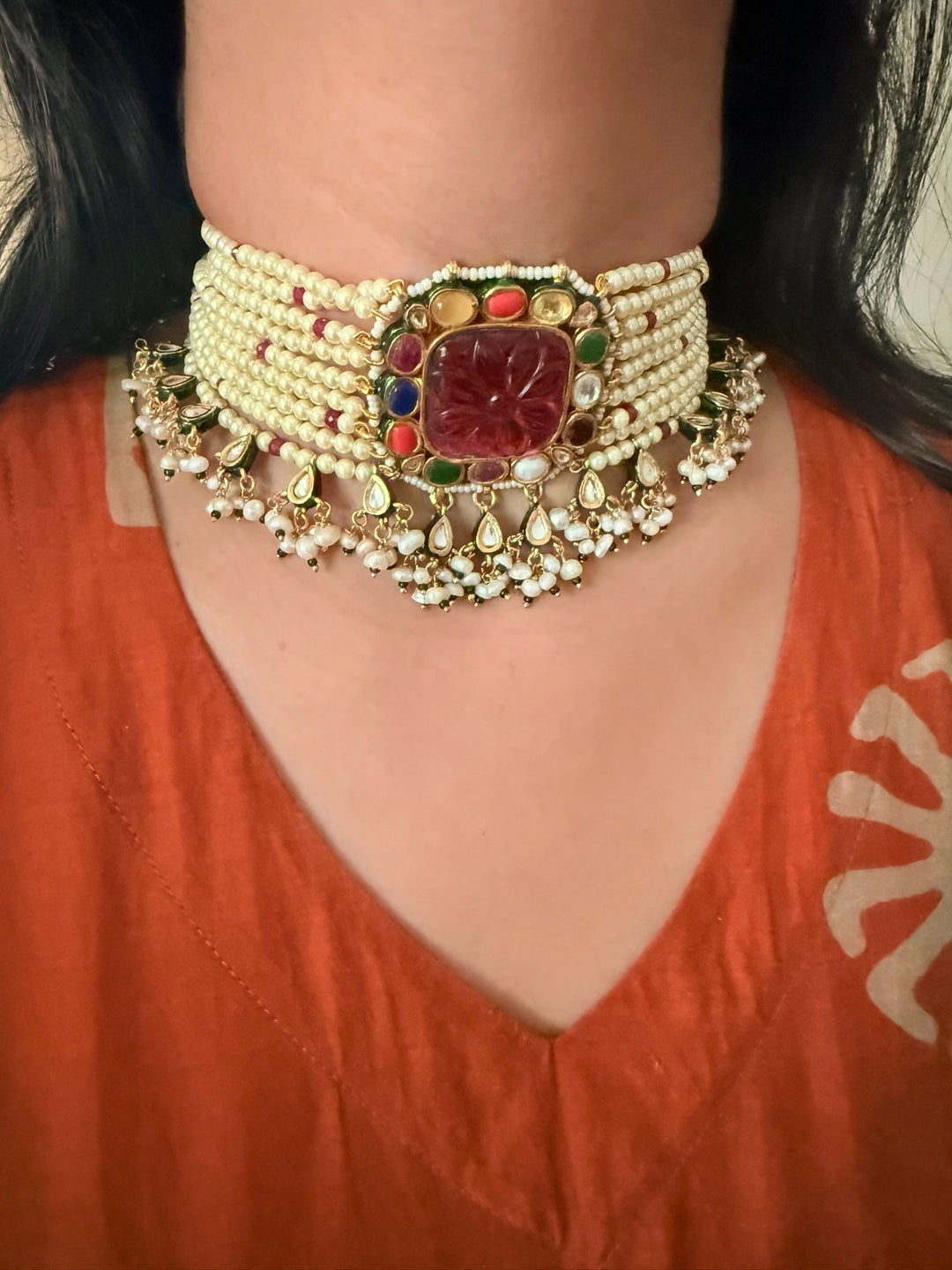 Navratna Pearl Kundan Choker Set – SHIVKA