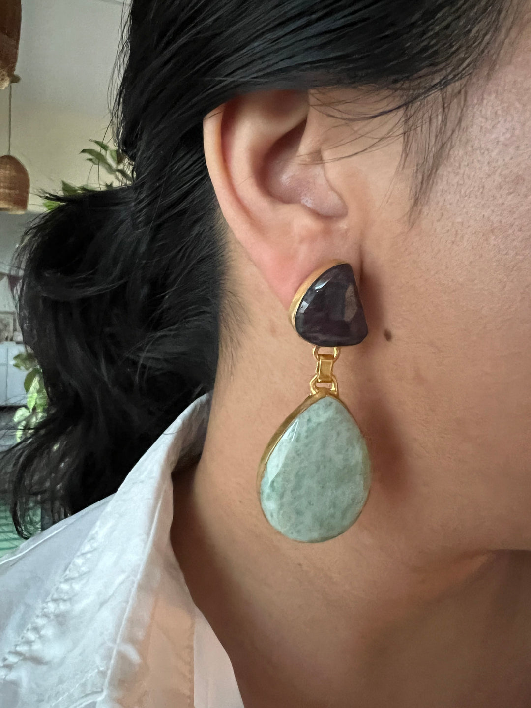 Premium Sapphire and Amazonite Earrings
