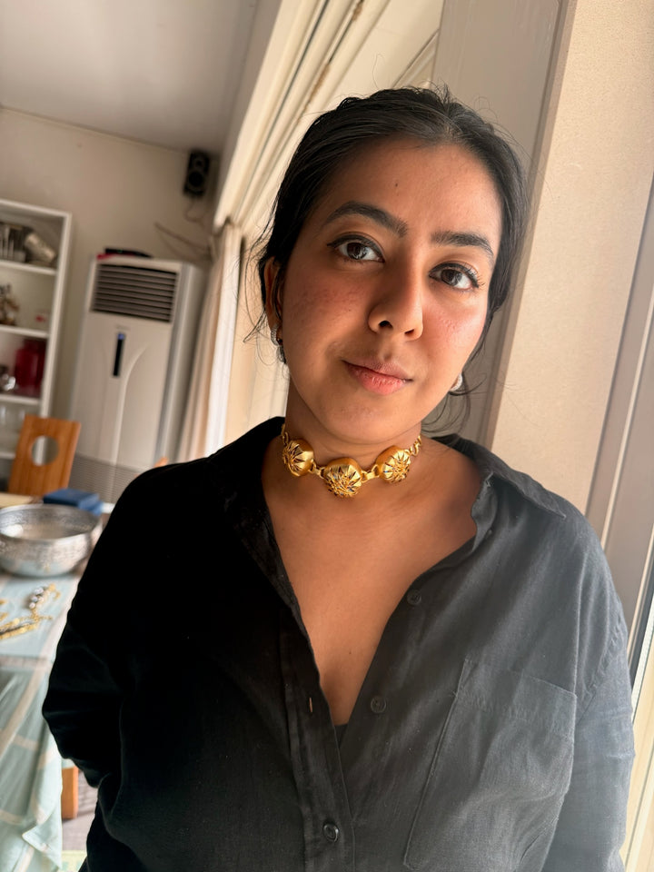 Handmade Choker| Adjustable Modern Gold Polish Necklace by SHIVKA