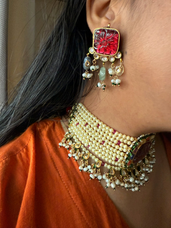 Navratna Pearl Kundan Choker Set – SHIVKA