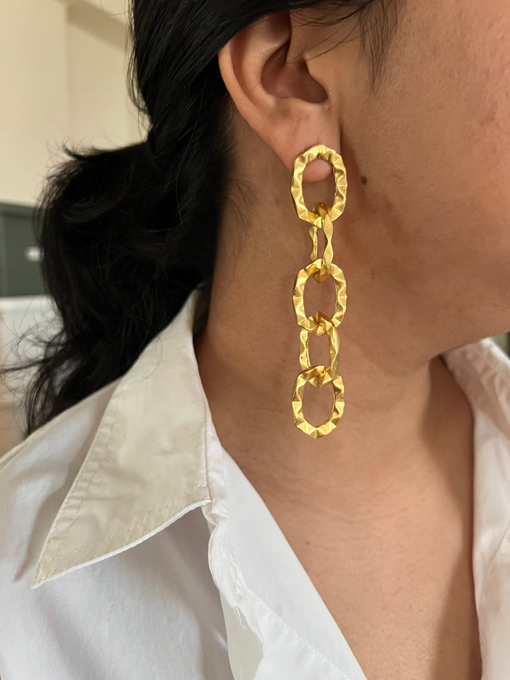 Statement Gold Tone Chain Links Earrings