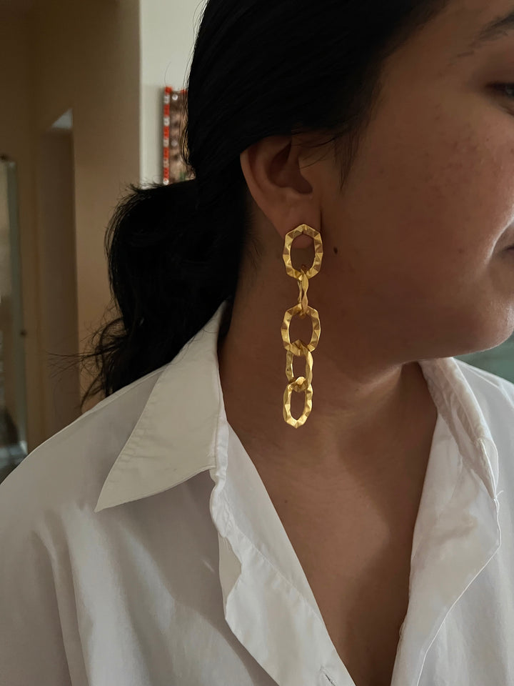Statement Gold Tone Chain Links Earrings