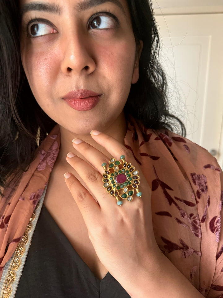 Handmade Victorian 925 Silver Kundan Ring | SHIVKA