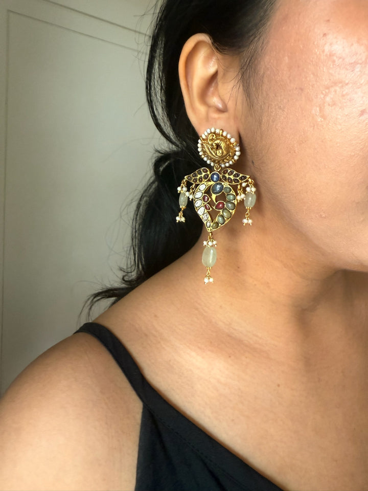 Peacock Kundan Silver Earrings | SHIVKA