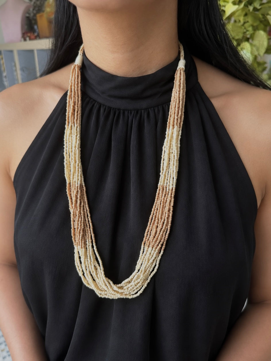 Beige and Cream Multistrand Beaded Necklace