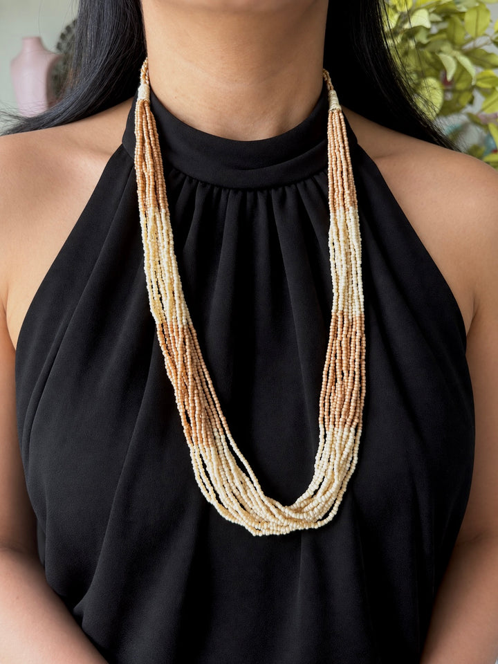 Beige and Cream Multistrand Beaded Necklace