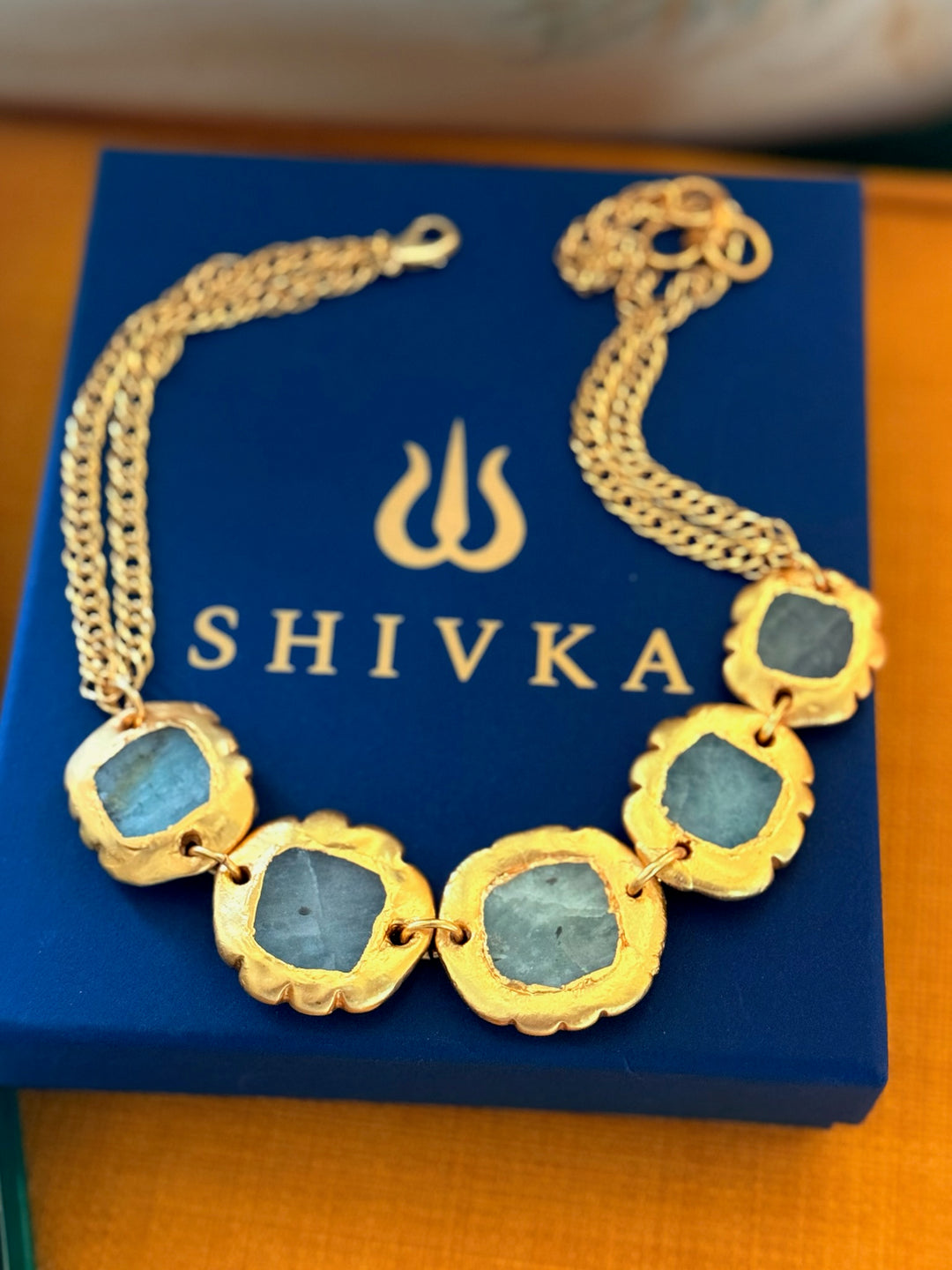 Handmade Necklace with Natural Gemstones | Adjustable Gold Polish Short Necklace by SHIVKA